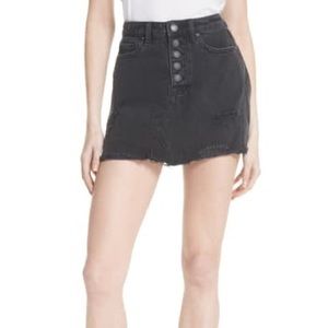 Free People Distressed Raw Hem Black Denim Skirt